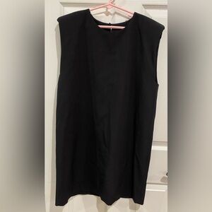 ZARA Black Shoulder Pad Sleeveless Shift Dress Size Small Mini